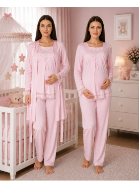Effortt 3044 PEMBE Lohusa Hamile Pijama Takım Sabahlık